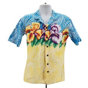 Vintage Kennington Mens Large Hawaiian Shirt Tropical Floral Multicolor Button